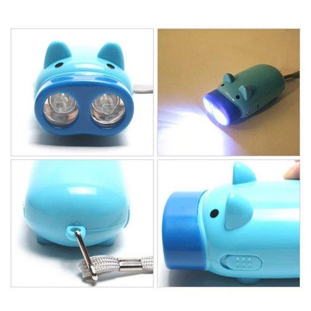 3 PCS Hand Press Powered Cartoon Pig Shaped Flashlight, Emergency LED, 2 Lights, with Strap, Random Color Delivery