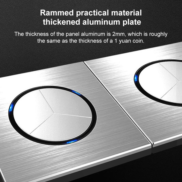 86mm Gray Aluminum Wire Drawing LED Switch Panel, Style:Triple Open Dual Control