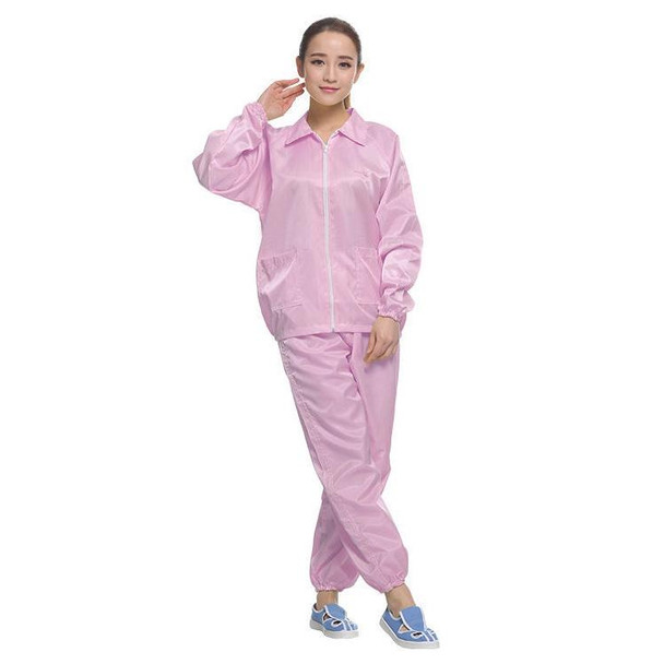 Anti Static Split Lapel Dustless Clothing Food Protection Stripe Clean Clothes, Size:L(Pink)