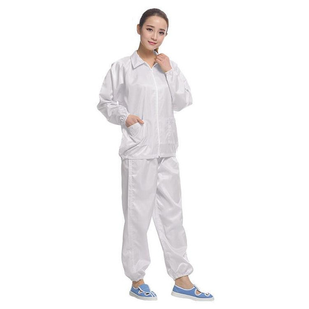 Anti Static Split Lapel Dustless Clothing Food Protection Stripe Clean Clothes, Size:XL(White)
