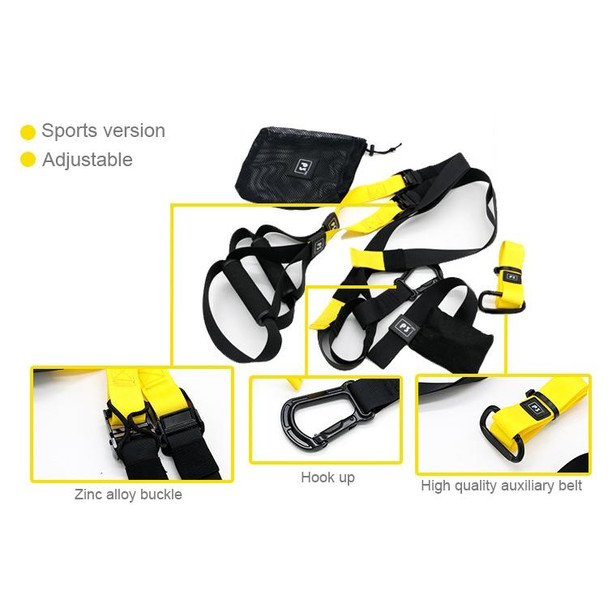 P3-2 Adjustable Fitness Exercise Hanging Pulling Rope TRP3X Wall Pulley Yoga Belt, Main Belt: 1.4m, 1.9m After Adjusted, Sports Version (Black+Yellow)