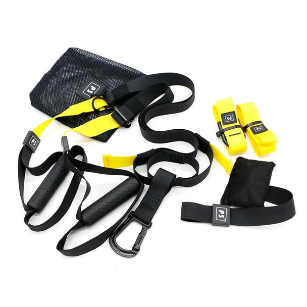 P3-3 Adjustable Fitness Exercise Hanging Pulling Rope TRP3X Wall Pulley Yoga Belt, Main Belt: 1.4m, 1.9m After Adjusted, Athletic Version (Black+Yellow)