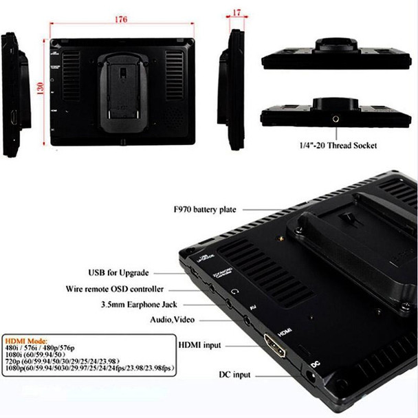 FEELWORLD FW-759 7 inch Slim Design 1280 x 800 Camera Field Monitor HDMI 1080P