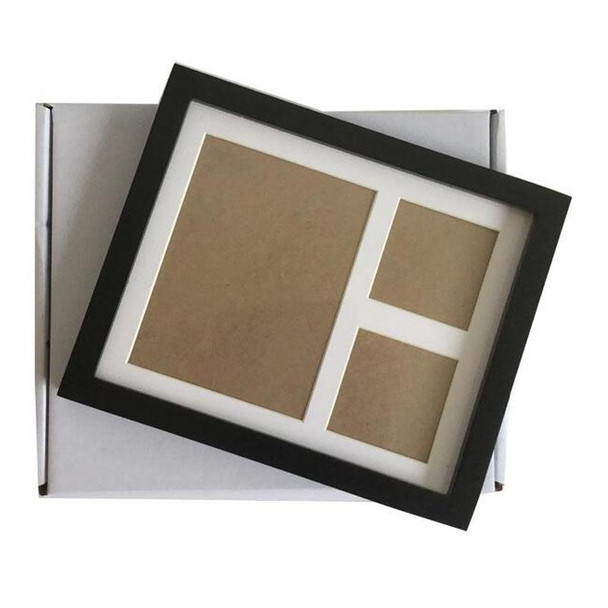 Solid Wood Three-frame BabyHands and Feet Mud Print Photo Frame with Cover(Black Photo Frame White Mud)