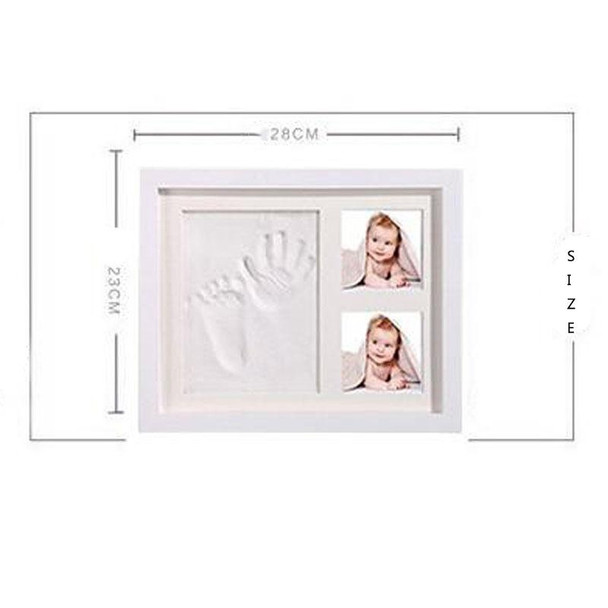 Solid Wood Three-frame BabyHands and Feet Mud Print Photo Frame with Cover(White Photo Frame White Mud)