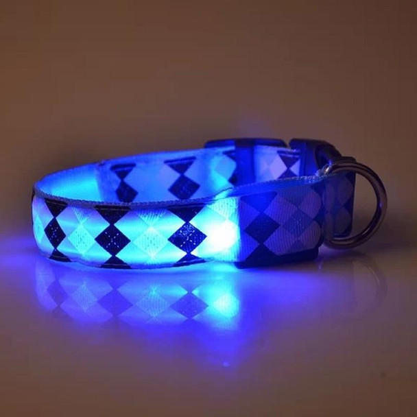 Plaid Pattern Rechargeable LED Glow Light Leads Pet Dog Collar for Small Medium Dogs, Size:S(Blue)