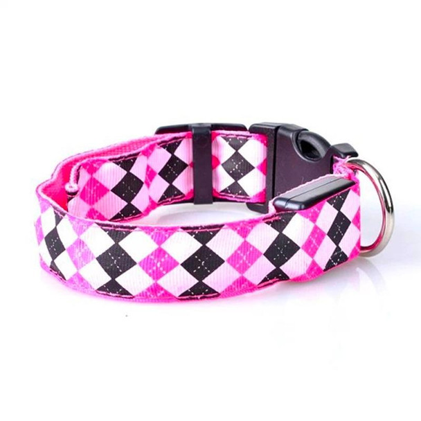 Plaid Pattern Rechargeable LED Glow Light Leads Pet Dog Collar for Small Medium Dogs, Size:S(Pink)