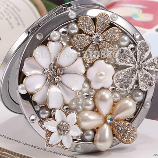 Double-sided Mirror Portable Makeup Mirror Rhinestone Flower Folding Mirror