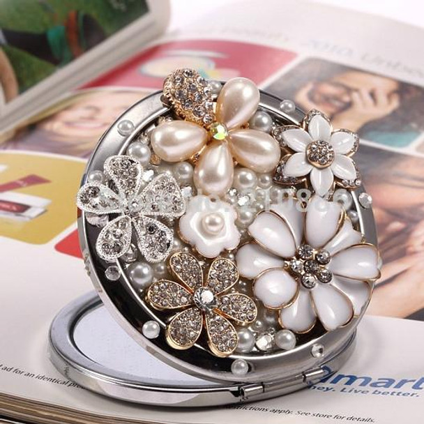 Double-sided Mirror Portable Makeup Mirror Rhinestone Flower Folding Mirror