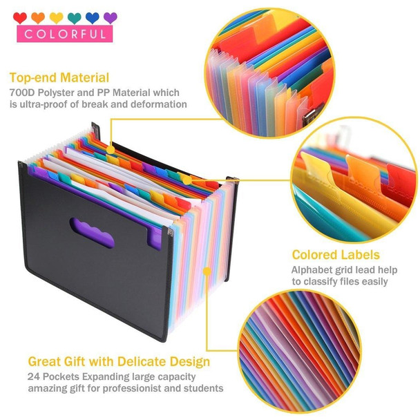 Organ Expanding Colored File Folder A4 Organizer Portable Business Office Supplies, Size: 33x23.5cm, Size:24 Pockets