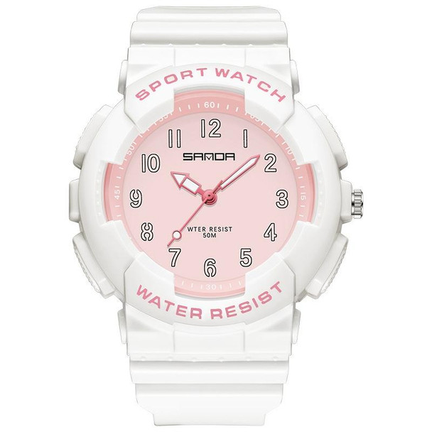 SANDA Small Fresh Digital All-match Waterproof Luminous Student Watch(White Pink)