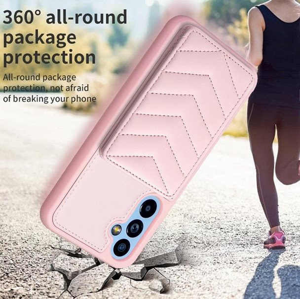 For Samsung Galaxy A14 4G / 5G BF26 Wave Pattern Card Bag Holder Phone Case(Pink)