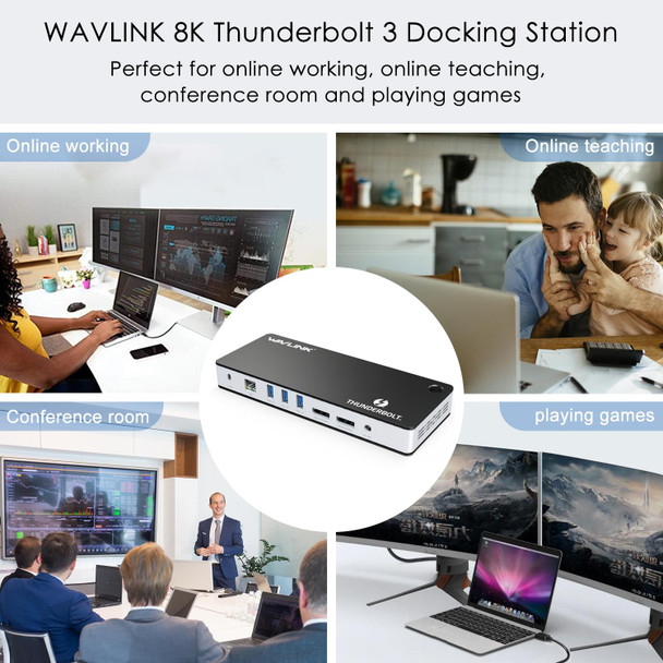 Wavlink UTD21H 60W Host Charging Thunderbolt 3 Docking Station 4K Dual Display 11 in 1 Ports, Plug:EU Plug