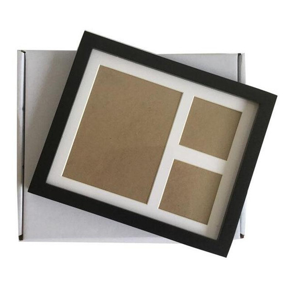 Solid Wood Three-frame BabyHands and Feet Mud Print Photo Frame with Cover(White Photo Frame Blue Mud)