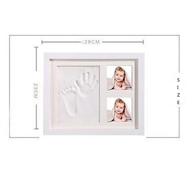 Solid Wood Three-frame BabyHands and Feet Mud Print Photo Frame with Cover(White Photo Frame Blue Mud)