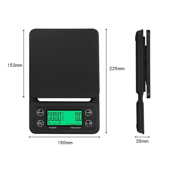 Hand Punch Coffee Scales Timing Electronic Timer Scale Kitchen Scales, Model:5kg/0.1g(Black)