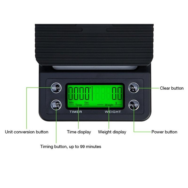 Hand Punch Coffee Scales Timing Electronic Timer Scale Kitchen Scales, Model:5kg/0.1g(Black)