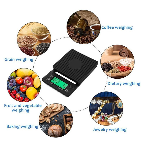 Hand Punch Coffee Scales Timing Electronic Timer Scale Kitchen Scales, Model:5kg/0.1g(Black)