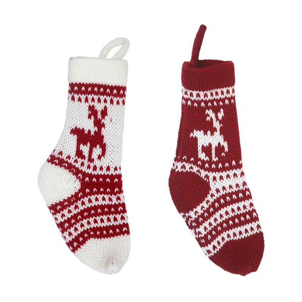 3 PCS Christmas Decorations Christmas Socks Knitted Wool Socks Gift Bags(Red Elk)