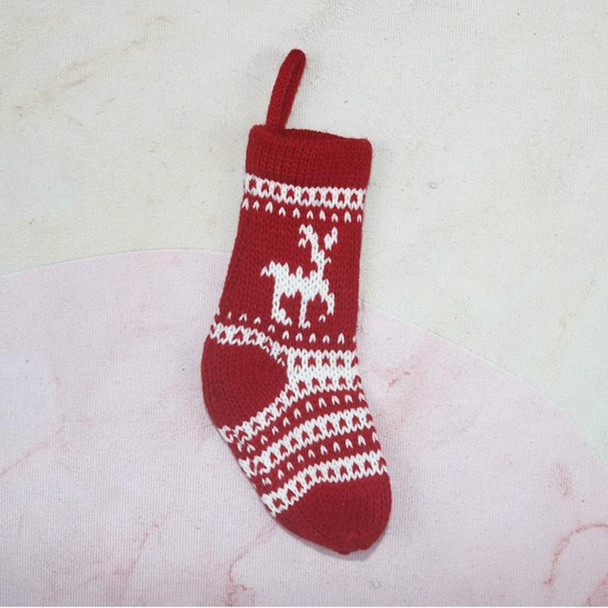 3 PCS Christmas Decorations Christmas Socks Knitted Wool Socks Gift Bags(Red Elk)