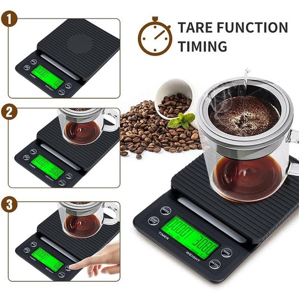 Hand Punch Coffee Scales Timing Electronic Timer Scale Kitchen Scales, Model:3kg/0.1g(Black)