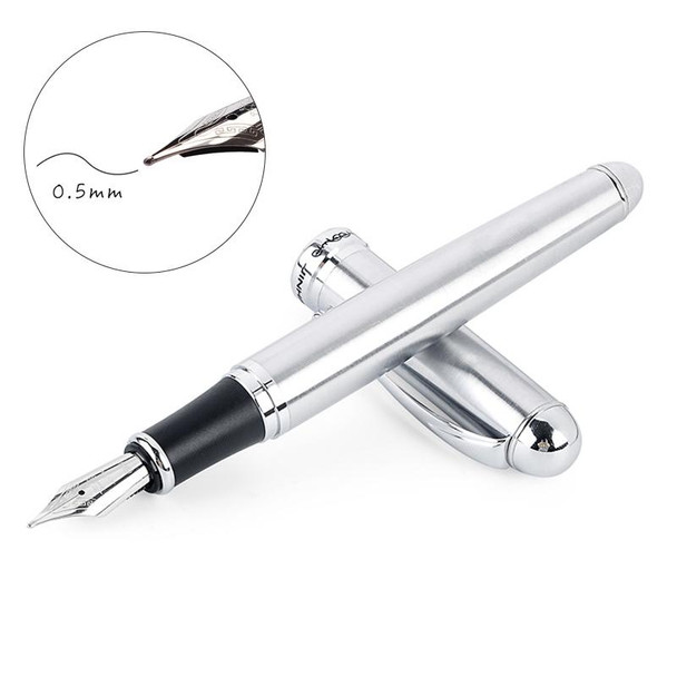 X750 Stationery Stainless Steel Fountain Pen Medium Nib Ink Pens School Oiifice Gift, Nib Size:0.5mm(Silver)