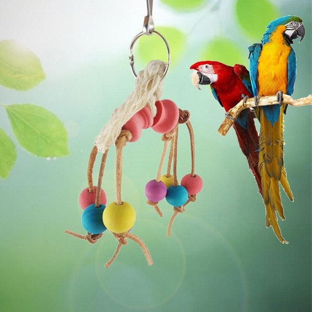 Creative Leatherette Rope Wooden Bead Parrot Bird Bite Toy