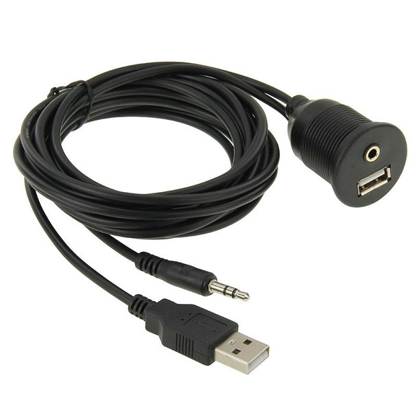 USB 2.0 & 3.5mm Male to Female Extension Cable with Car Flush Mount, Length: 2m