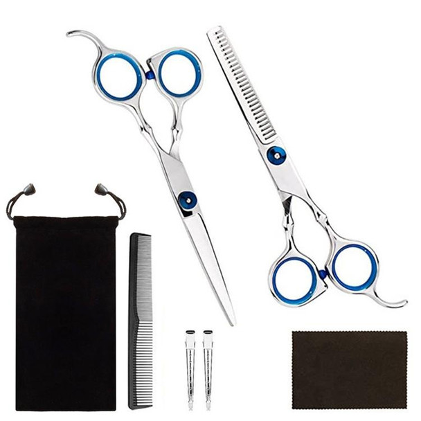 7 PCS Professional Hair Cutting Thinning Scissor Hairdressing Flat Shear Scissors Kit(Blue)