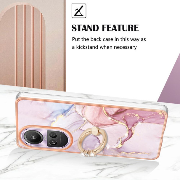 For OPPO Reno10 Pro 5G Global Electroplating Marble IMD TPU Phone Case with Ring Holder(Rose Gold 005)