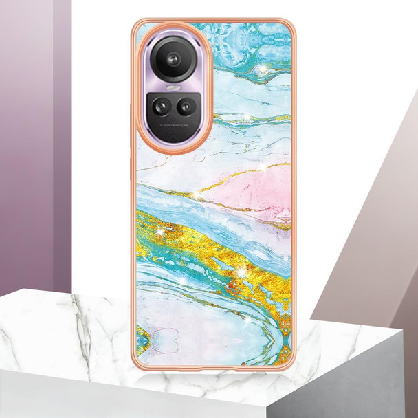 For OPPO Reno10 Pro 5G Global Electroplating Marble IMD TPU Phone Case with Ring Holder(Green 004)