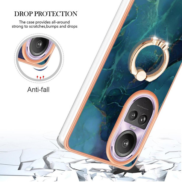 For OPPO Reno10 Pro 5G Global Electroplating Marble Dual-side IMD Phone Case with Ring(Green 017)