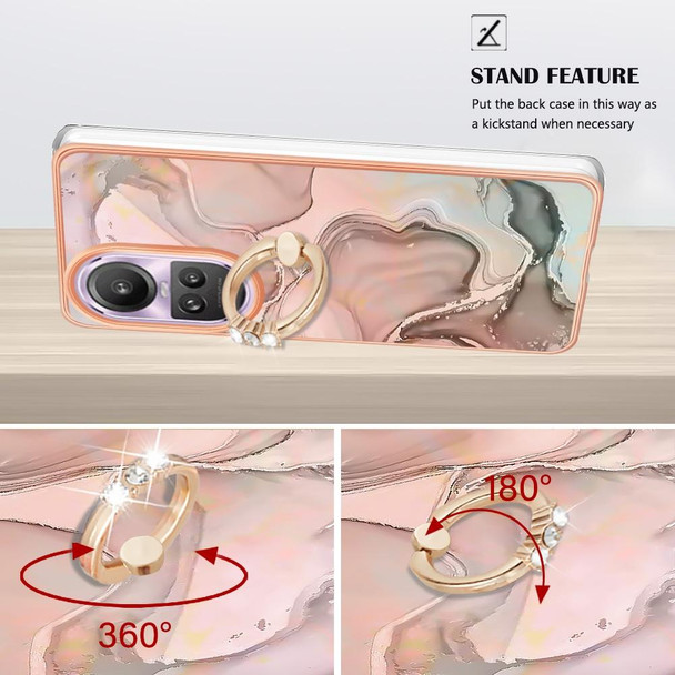 For OPPO Reno10 Pro 5G Global Electroplating Marble Dual-side IMD Phone Case with Ring(Rose Gold 015)