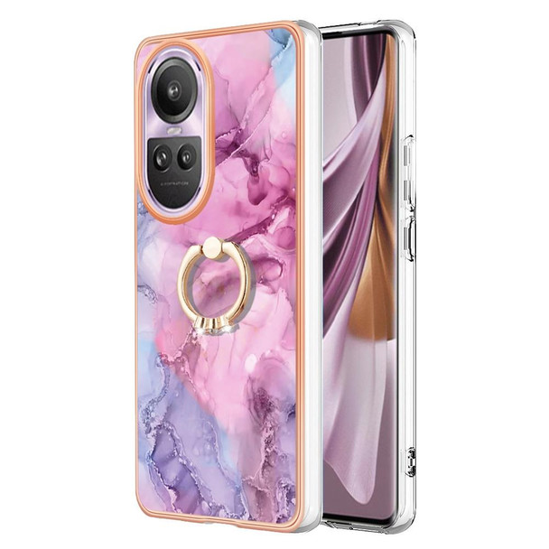 For OPPO Reno10 Pro 5G Global Electroplating Marble Dual-side IMD Phone Case with Ring(Pink 013)