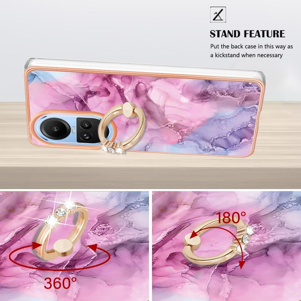 For OPPO Reno10 5G Global Electroplating Marble Dual-side IMD Phone Case with Ring(Pink 013)