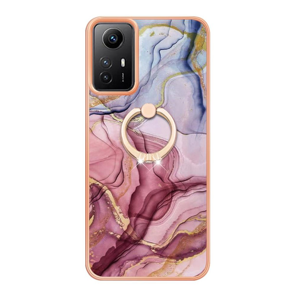 For Xiaomi Redmi Note 12S 4G Electroplating Marble Dual-side IMD Phone Case with Ring(Rose Red 014)