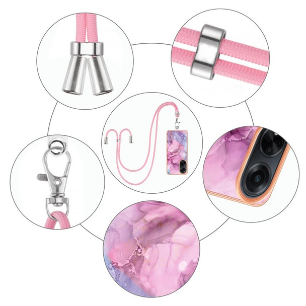 For OPPO A98 Electroplating Marble Dual-side IMD Phone Case with Lanyard(Pink 013)