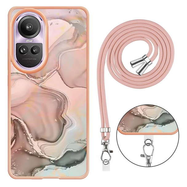 For OPPO Reno10 Pro 5G Global Electroplating Marble Dual-side IMD Phone Case with Lanyard(Rose Gold 015)