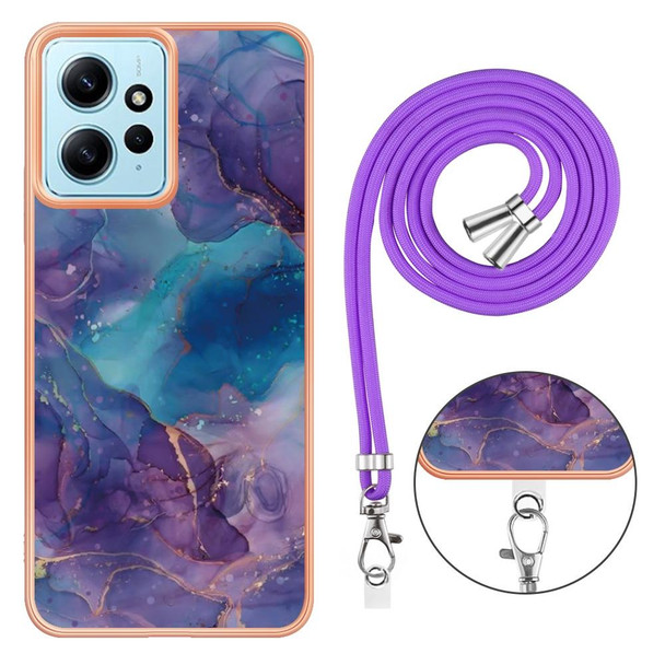 For Xiaomi Redmi Note 12 4G Global Electroplating Marble Dual-side IMD Phone Case with Lanyard(Purple 016)