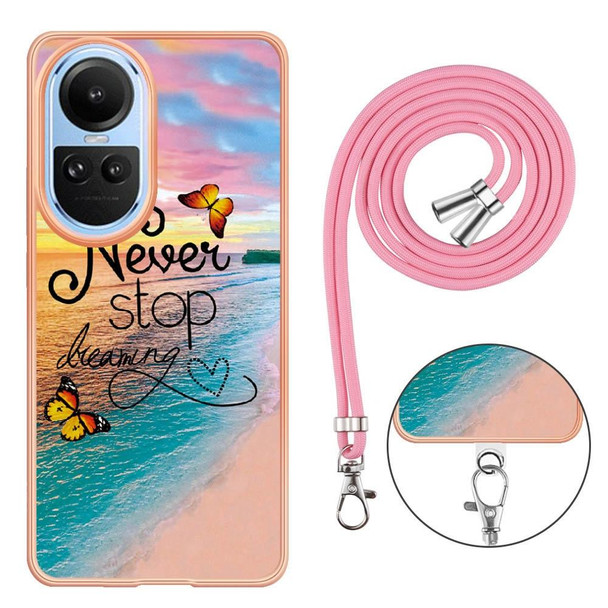 For OPPO Reno10 5G Global Electroplating IMD TPU Phone Case with Lanyard(Dream Butterfly)