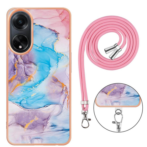 For OPPO A98 Electroplating IMD TPU Phone Case with Lanyard(Blue Marble)