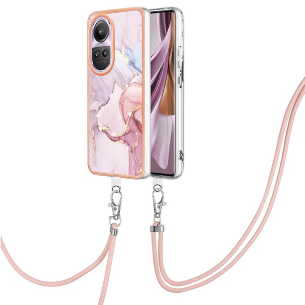 For OPPO Reno10 Pro 5G Global Electroplating Marble Dual-side IMD Phone Case with Lanyard(Rose Gold 005)