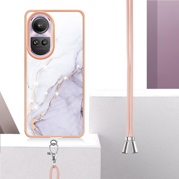 For OPPO Reno10 Pro 5G Global Electroplating Marble Dual-side IMD Phone Case with Lanyard(White 006)