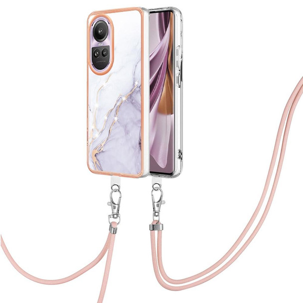 For OPPO Reno10 Pro 5G Global Electroplating Marble Dual-side IMD Phone Case with Lanyard(White 006)