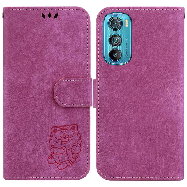 For Motorola Edge 30 Little Tiger Embossed Leatherette Phone Case(Rose Red)