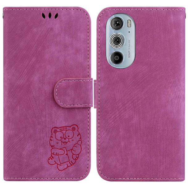 For Motorola Edge 30 Pro / Edge+ 2022 Little Tiger Embossed Leatherette Phone Case(Rose Red)