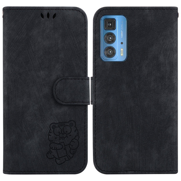 For Motorola Edge 20 Pro Little Tiger Embossed Leatherette Phone Case(Black)