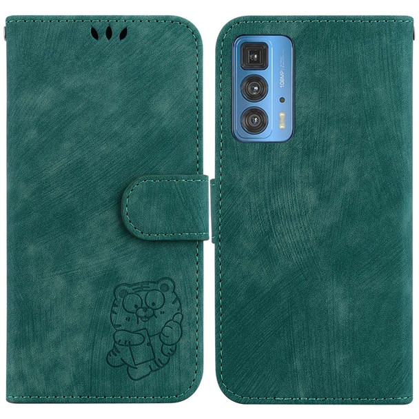 For Motorola Edge 20 Pro Little Tiger Embossed Leatherette Phone Case(Green)