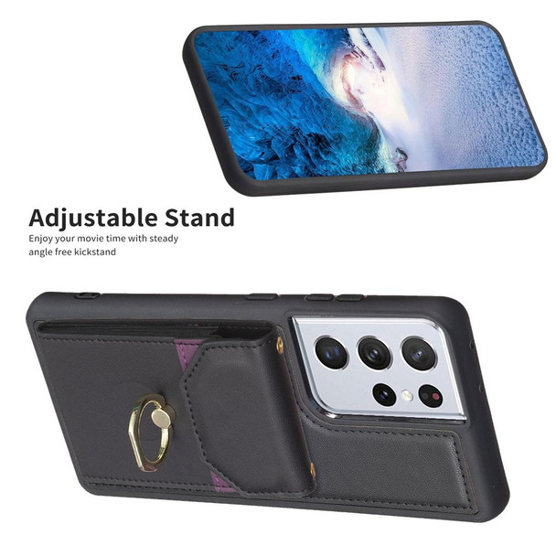 For Samsung Galaxy S21 Ultra 5G BF29 Organ Card Bag Ring Holder Phone Case(Black)