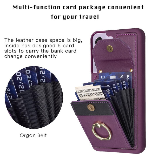 For Samsung Galaxy S21 FE 5G BF29 Organ Card Bag Ring Holder Phone Case(Dark Purple)
